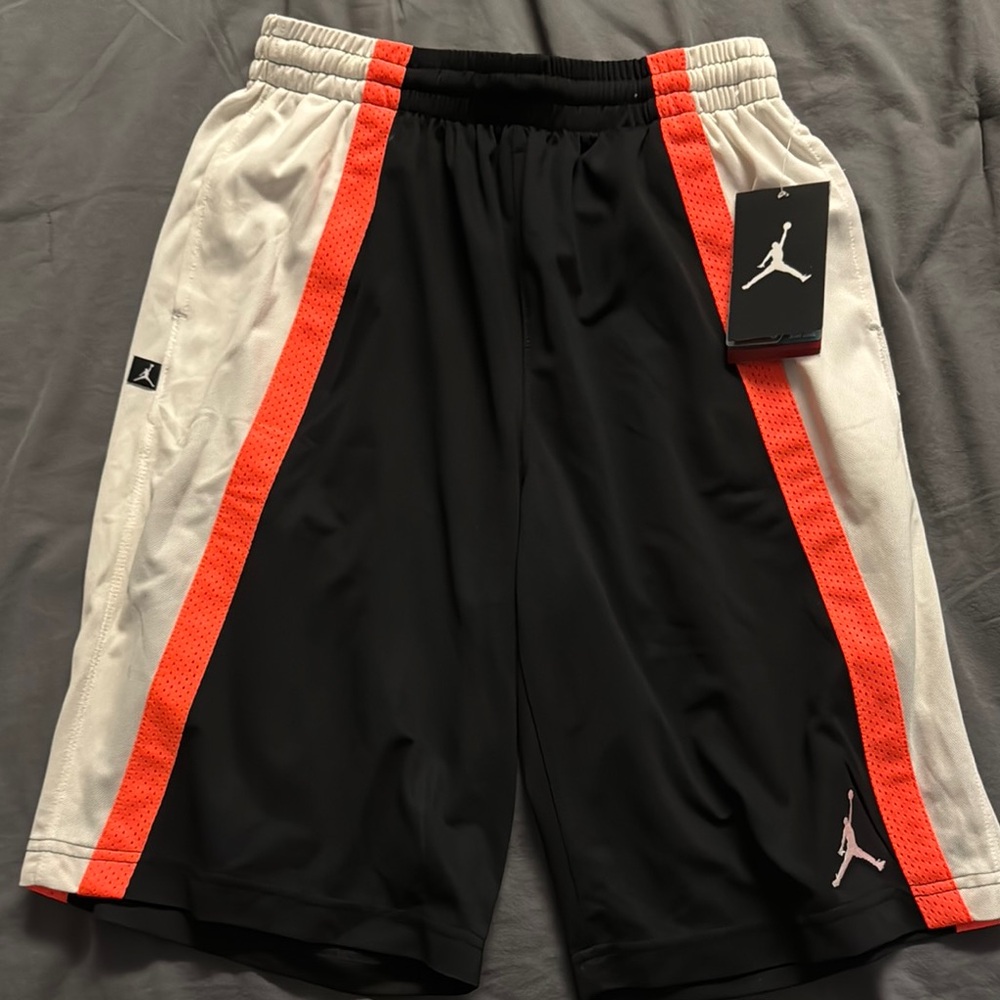 BRAND NEW with tags Jordan Youth Large Black, Orange, and White Athletic Shorts
